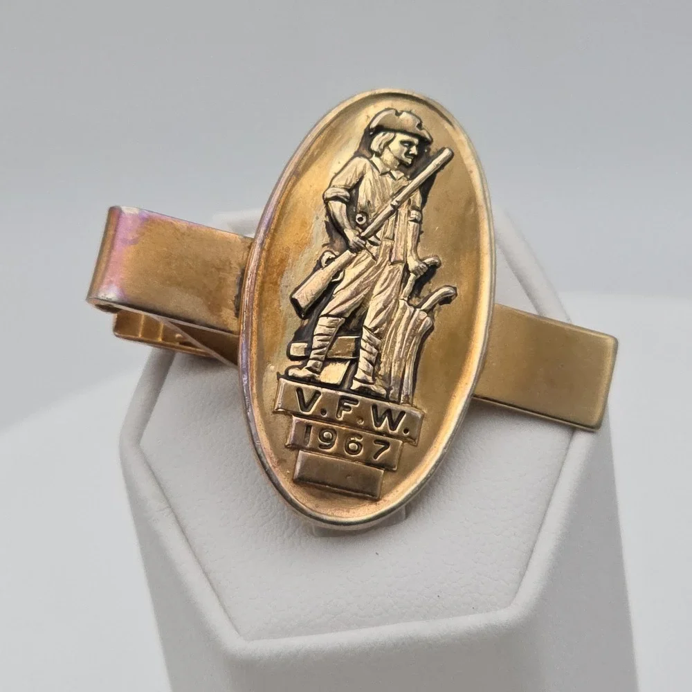 Vtg 1967 V.F.W. Tie Clip Bar Clasp Veterans of Foreign Wars Minuteman Military
